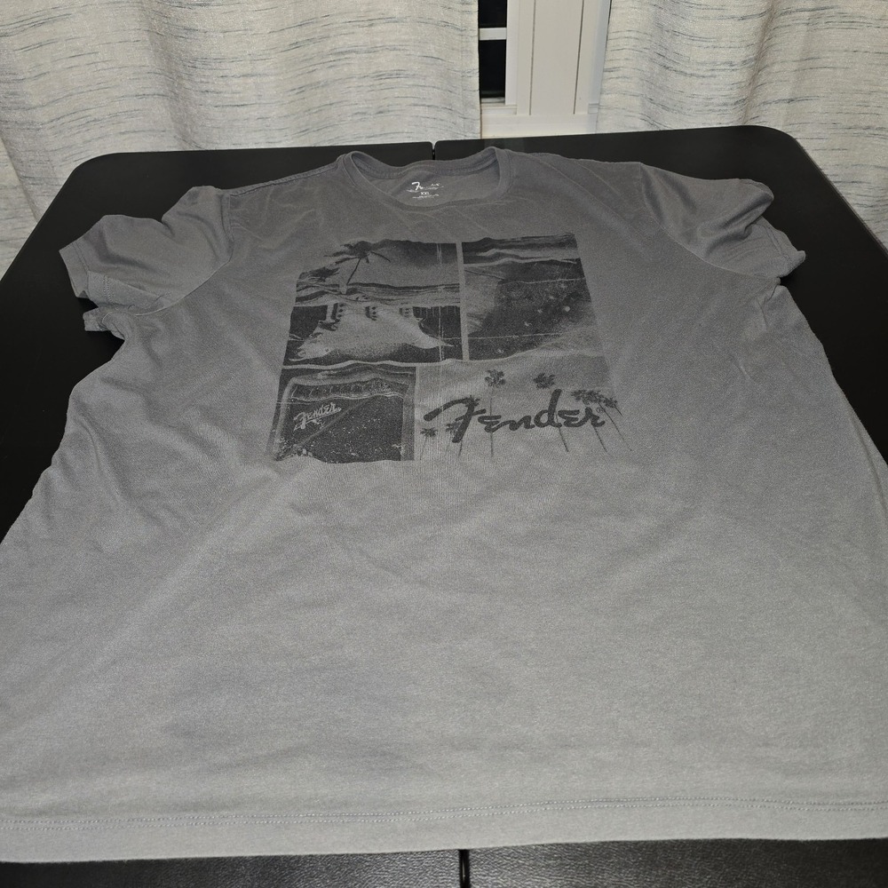 Fender Shirt Mens XXL Gray‎ Guitar Amp Palm Tree Graphic Music T-Shirt Tee